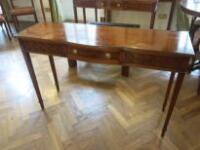 Wood Veneered Break Front Console Table with Single Drawer & Brass Handles. Size (H) 83cm x (W) 130cm x (D) 41cm