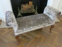 Mottled Silver Crushed Velour Backless Bench on Wooden Legs. Size H66cm x W115cm x D45cm