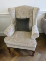 Multi York High Wingback Chair in Light Coloured Crushed Velour with Dark Grey Cushion. Size (H) 108cm