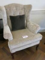 Multi York High Wingback Chair in Light Coloured Crushed Velour with Dark Grey Cushion. Size (H) 108cm