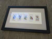 Glazed, Framed & Mounted - 5 Cigarette Mad Hatter Cards. Size H36cm x W23cm