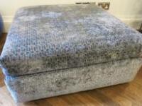 Large Grey Patterned Crushed Velour Pouffee. Size H40cm x W85cm x D85cm