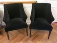 2 x Black Velvet Lounge Chairs with Silver Stud Detail. Size H90cm