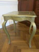 Foil Wrapped Side Table with Bent Legs. Size H60cm x W50cm x D50cm (Condition As Viewed)