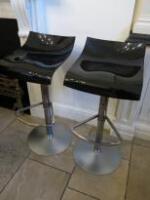 Pair of Black High Gloss Adjustable Stools on Metal Base with Foot Rest