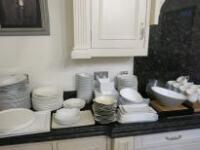 Approximately 230 Pieces of Assorted White Crockery to Include: Serving Platters, Dinner Plates, Side Plates, Bowls, Coffee Cups, Saucers, Trays & Other (As Viewed/Pictured)