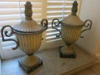 Pair of Ceramic Ornamental Display Urns with Lids. Size H70cm