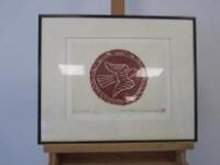 Framed, Glazed & Mounted Limited Edition Print (41/200) Artwork of Bird Symbol/Stamp. Size 52cm x 47cm.