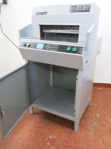 Dumor Series Precise Paper Gutter/Guillotine. Comes with Keys, User Manual, Disc, Safety Document and Tooling (As Viewed). Model 460Z5 48.2. Machine No 171220636.