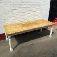 Extra Large Dining Table with Pine Stained Wood Top on Painted Legs & Frame, Size H85cm x W240cm x D97cm