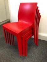 20 x Red Plastic Stacking Dining Chairs, Made In Italy