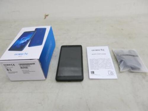 Alcatel 1c (2019) Volcano Black Mobile Phone, Boxed/Used. Comes with Quick Start Guide & Head Phones. NOTE: Missing Charger