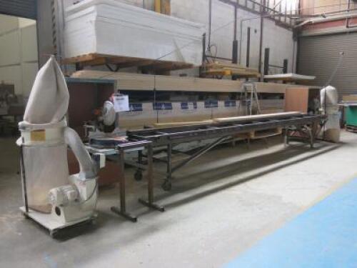 2 x AEG PS 305 DG Mitre Chop Saws on Custom Roller Mobile Bed (Approx 7.4m Between Saws) with 2 x Single Bag CT-101-CE Portable Dust Extractor