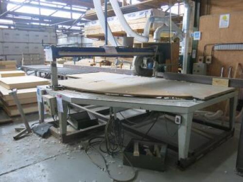 JJ Smith SIPS Cross Cutting Saw, 2200mm Cut Capacity with Roller in Feed Tables. S/N PN3754, Year 2005