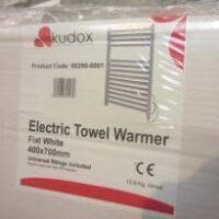 14 x New Boxed Kudox 400 x 700mm Flat White Electric Heated Towel rails