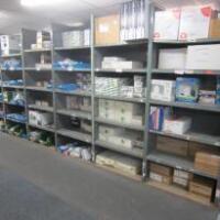 (RACK E) 7 Bays of Assorted Stock to Include: LED Lighting, Electrical Fittings, Breakers, Switches, Back Boxes (As Viewed)