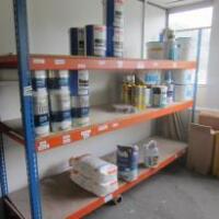 Contents of Side Office Paint Store to Include: Tins of Emulsion & Other Paints, Firestone Quick Scrubber Kits, Coils of Copper Earth Strap, Silicon Resin Paint Etc (As Viewed)