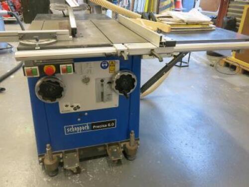 Scheppach Precisa 6.0 Table Saw, with Side Extensions, S/N 0101-1029, Single Phase. Year 2014. Comes with 6 Spare Blades and Instruction Manuals