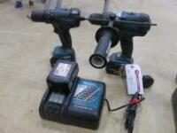 2 x Makita Cordless Power Tools, Consisting of Drill and Screwdriver with Battery Charger and 3 x 18v Batteries (2 x 3ah & 1 x 5ah)