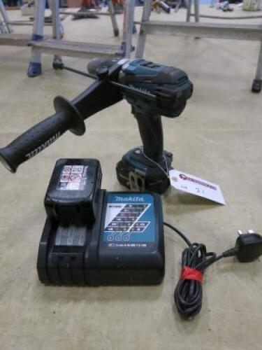 Makita Cordless Drill, Model BHP458 with Charger and 2 x 18v Batteries (1 x 3ah & 1 x 4ah)