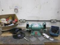 SIP 6" Bench Grinder (Currently Being Used as a Buffer) Box of Buffing Blocks & Buffing Wheels