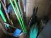 Selection of Gardening Equipment to Include: Qualcast T35 Electric Rotary Mower, Ryobi Leaf Blower, B&D GK1640T Electric Chainsaw, 2 x Wheelbarrows, 3 x Water Hoses/Reels, 3 x Shears, 2 x Weed Pumps & 7 x Assorted Garden Tools (Rake, Spade, Fork & Saw (As - 5