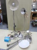 Vintage 1950's Original Studio Lamps with an Assortment of 5 x Aluminium Shades & Tripod Stands