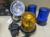 Selection of Assorted Lights Including 2 x Blue Flashing, 1 x Orange, ZAP Strobe Light (in Box), 2 x Other Strobe Lights (As Viewed/Pictured)