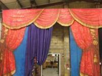 Pair of Painted Canvas Stage Curtains, Approx 20' x 6' Each Side with Pelmet Over (7.8m Stage Size)