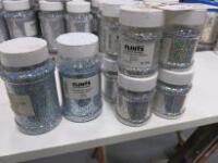 10 x Flints 250g & 125g Silver Alpha Jewels & Blue/Silver Hex Jewels Glitter Flakes