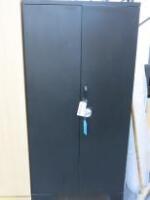 2 Door Black Metal File Cabinet with Key. Size 183cm x 91cm x 45cm