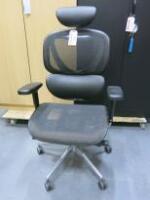 Mesh Seat, Back with Vinyl Back Support and Headrest, Fully Adjustable Designer/Operators Chair on Aluminium Frame