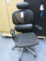 Mesh Seat, Back with Vinyl Back Support and Headrest, Fully Adjustable Designer/Operators Chair on Aluminium Frame