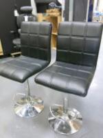 2 x Black Vinyl Height Adjustable Stools with Chrome Base & Foot Rest