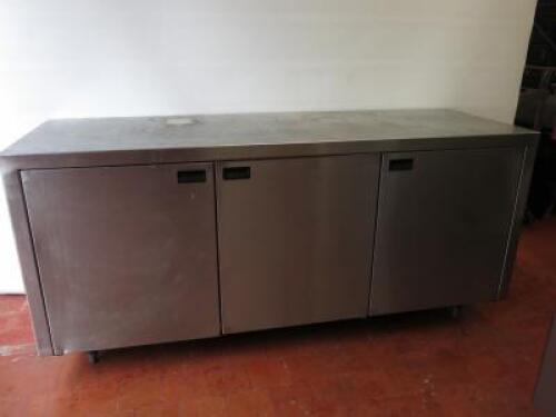 3 Door Stainless Steel Storage Cupboard with Prep Top. Size H86 x W186 x D65cm