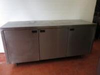 3 Door Stainless Steel Storage Cupboard with Prep Top. Size H86 x W186 x D65cm