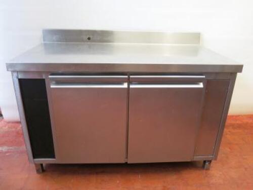 2 Door Stainless Steel Storage Cupboard with Prep Top, Splashback & Blank Ends. Size H90 x W130 x D70cm