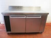 2 Door Stainless Steel Storage Cupboard with Prep Top, Splashback & Blank Ends. Size H90 x W130 x D70cm