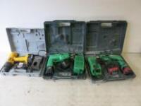 3 x Assorted Cordless Drills to Include: 2 x Hitachi DV 10DV Drills, 1 x Einhell Bavaria & Assorted Chargers & Batteries (As Viewed)