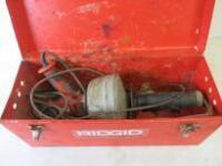 Ridgid Sink/Drain Cleaning Machine, Model K-45. Comes with Metal Carry Case. NOTE: Core cable does not retract & requires attention or new drum