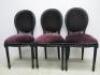 3 x Ebony Effect Dining Chairs, Upholstered in Purple & Black Velour
