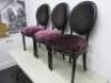 3 x Ebony Effect Dining Chairs, Upholstered in Purple & Black Velour - 2