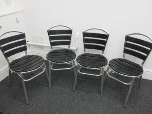 4 x Aluminium Outdoor Stacking Chairs with Black Wood Effect Plastic Slats