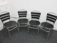 4 x Aluminium Outdoor Stacking Chairs with Black Wood Effect Plastic Slats