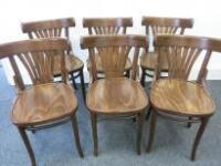 6 x FAMEG Bentwood Bistro Fan Back Side Chairs in Walnut