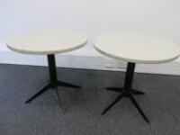 2 x Small Round Quartz Side Tables on Black Cast Base. Size H47 x Dia50cm