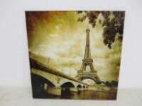 Glass Sepia Eiffel Tower Wall Plaque. Size 30 x 30cm