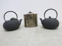 2 x Ceramic Tea Pots & 1 x Brissi Silver Plated Tea Caddy