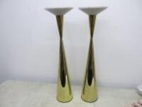 Pair of Tom Dixon Stone Candle Holder with Marble Top & Polished Brass. Size H92cm