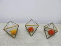 3 x Brass Frame with Glass Candle Holders. Size 13cm x 18cm